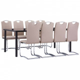 VidaXL Set mobilier de bucătărie 9 piese cappuccino piele ecologică