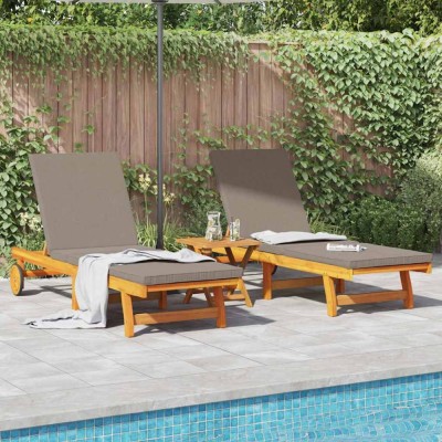 vidaXL Șezlong 2 pcs Maro 63 x 199 x 85cm Lemn masiv de acacia 3325197 foto