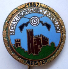 I.094 INSIGNA STICKPIN GERMANIA TIR MEISTER 1967 Schutzenverein SCHWANEK PULLACH foto
