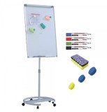 Flipchart mobil cu brate, Premium, 70x100 cm, inaltime ajustabila + accesorii: markere, burete, magneti (7 ani Garantie)