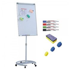 Flipchart mobil cu brate, Premium, 70x100 cm, inaltime ajustabila + accesorii: markere, burete, magneti (7 ani Garantie)