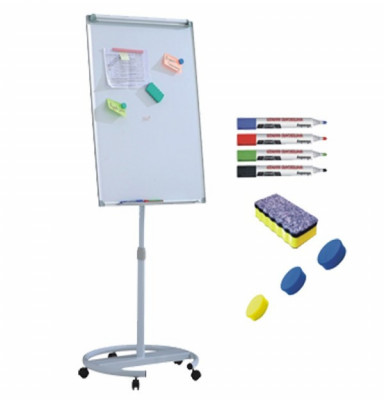 Flipchart mobil cu brate, Premium, 70x100 cm, inaltime ajustabila + accesorii: markere, burete, magneti (7 ani Garantie) foto