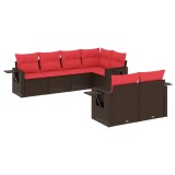 Cumpara ieftin Set canapele de gradina cu 7 piese si perne, poliratan maro