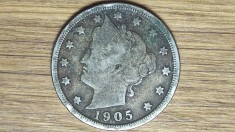 SUA / USA -moneda de colectie istorica- 5 cents 1905 - Liberty Nickel - rara !