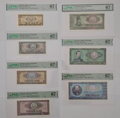 Set bancnote anul 1966, UNC, gradate PMG 67 EPQ - raritate (1 leu 1966, 3 lei 1966, 5 lei 1966, 10 lei 1966, 25 lei 1966, 50 lei 1966, 100 lei 1966)
