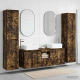 Set dulap baie 5 buc. Stejar fumuriu 33 x 34,5 x 160 cm
