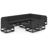 vidaXL Set mobilier grădină cu perne, 11 piese, lemn masiv de pin 3076853