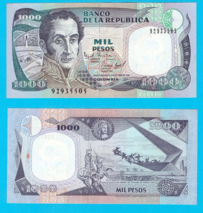 Columbia 1.000 Pesos 1995 &#039;Pantano de Vargas&#039; UNC p438