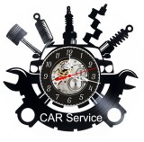 Ceas Perete Disc Vinil Car Service Piston Buji Chei Amortizor Negru 30cm Mecanism Silentios Cadou Pasionati Auto
