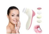 Perie facială electrică, 5 capete, alimentare baterii, 2 moduri, alb/roz