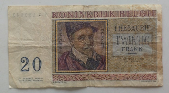 Bancnota - Belgia 20 Francs 03-04-1956