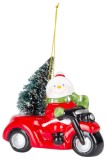 Decoratiune de Craciun cu om de zapada &icirc;n vehicul, LED, teracota