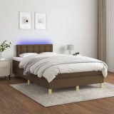 Gossi pat cu arcuri, saltea si led, maro inchis, 120x200 cm, textil