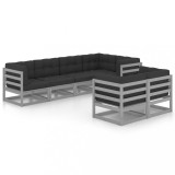 Set mobilier de gradina cu perne, 7 piese, lemn masiv de pin