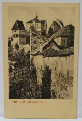 SALUTARI DIN SIGHISOARA , VEDERE SPRE CETATE , CARTE POSTALA ILUSTRATA , 1915 foto