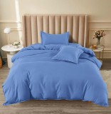 Cumpara ieftin Lenjerie Pat Bumbac 4 Piese cu Elastic Albastru 140x200 cm (Single) - Husa pilota, Cearceaf, Fete perna