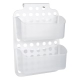 Raft pentru baie, 2 compartimente, plastic, Alb, 23x8x10,5 cm