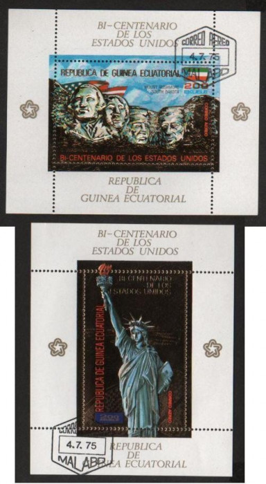 Eq. Guinea 1975 US Bi-Centennial, 2 perf.sheet, GOLD FOIL, used H.068