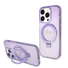 Husa Guess iPhone 15 Pro Max Ring Stand Script Glitter MagSafe, mov, GUHMP15XHRSGSU foto