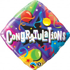 Balon Folie 45 cm Patrat - &amp;quot;Congratulations&amp;quot; Party Time, Qualatex 34438 foto