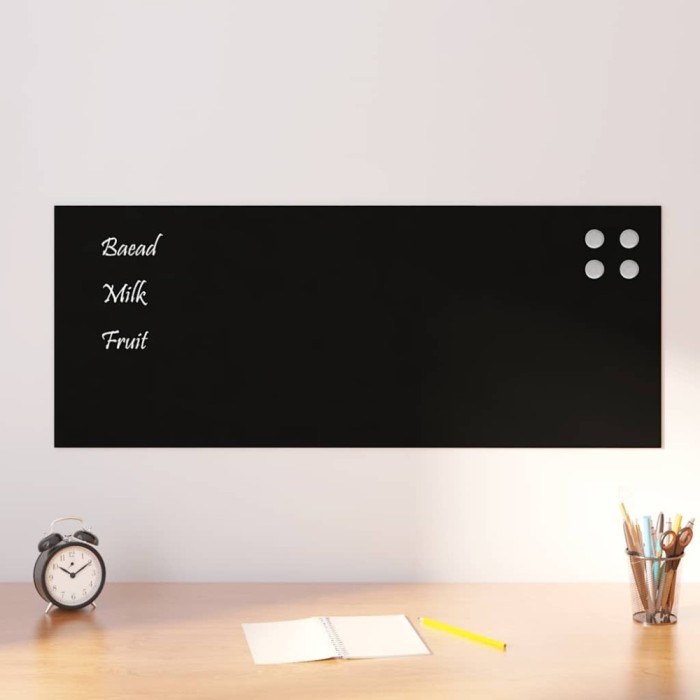 Tablă magnetică de perete neagră 100x40 cm, sticlă securizată