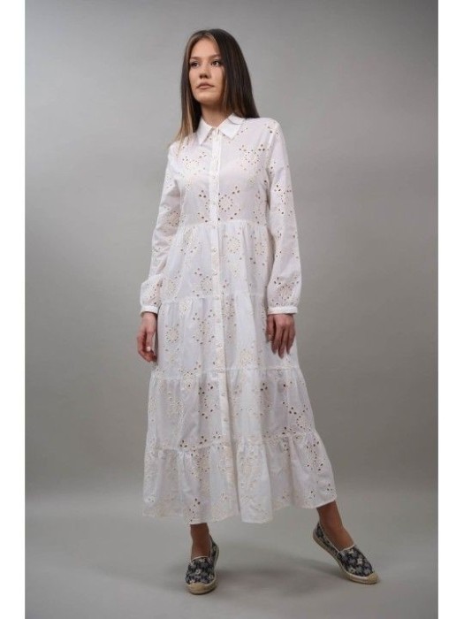ROCHIE BOHO CHIC LUNGA TIP CAMASA CU BRODERIE CHARME Alb S-M