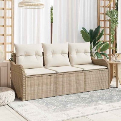 vidaXL Set de canapele pentru grădină cu pernă 3 pcs Bej Rattan poli 3354230 foto