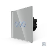 Intrerupator touch simplu cu variator, Luxion LXD-MT-D101G-GY, incastrat, rama din sticla inclusa, gri