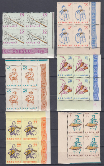 ROMANIA 1961 LP 526 INSTRUMENTE MUZICALE BLOCURI DE 4 TIMBRE MNH