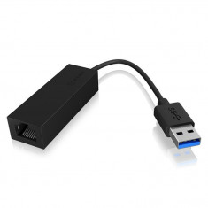 Adaptor USB Icy Box, USB-A la RJ45, 1000 Mbit/s, Indicator LED, Negru