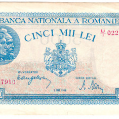 ROMANIA 5000 LEI MAI 1944 FILIGRAN TRAIAN STARE FOARTE FOARTE BUNA