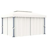 Cumpara ieftin Pavilion cu perdea, alb crem, 4 x 3 m, aluminiu