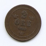Suedia 2 Ore 1882- Oscar II (litere mari) Bronz, 21 mm KM-746