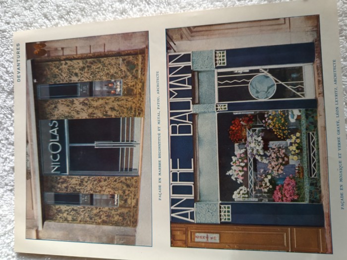 Plansa color prezentare comerciala vitrine magazine , arhitectura design 1940