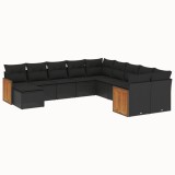 Cumpara ieftin Set canapele de gradina cu perne, 11 piese, negru, poliratan