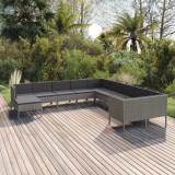 vidaXL Set mobilier de grădină cu perne, 11 piese, gri, poliratan 3094518