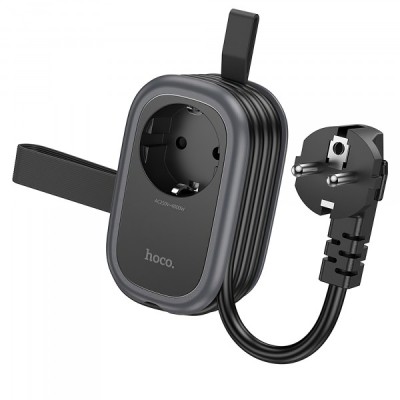 Prelungitor HOCO NS6, 12W, 2.4A, 2 x USB-A - 1 x USB-C - 1 x Schuko, Negru foto