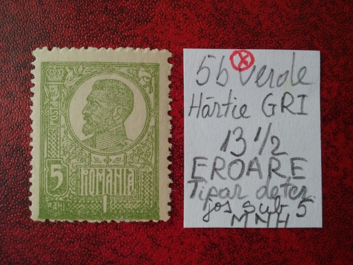 1920 Romania- Ferd. b. mare Lp72 Mi252x-MNH-EROARE-tip.deter.jos sub 5