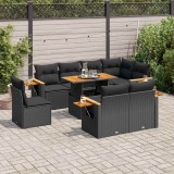 Gossi set mobilier gradina perne 9 piese negru poliratan/lemn acacia
