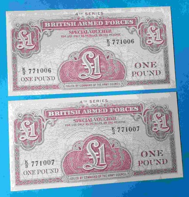 British Armed Forces - One pound - 2 bancnote serie consecutiva - bancnota UNC foto