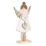 Decoratiune Craciun, Inger, Lemn si Poliester, Aripi cu Glitter Bej, Inaltime 19cm, Alb, Oem