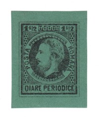 ROMANIA 1870 CAROL I TIMBRE PENTRU BENZI DE ZIARE 1,5 BANI NEGRU PE HARTIE VERDE foto