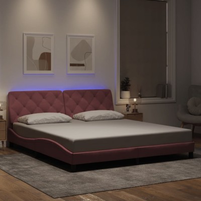 vidaXL Cadru de pat cu lumini LED, roz, 180x200 cm, catifea 3213872 foto