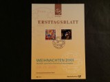 Ilustrată Prima Zi ETB Germania 2001 &ndash; Crăciun Emisiune Comună cu Spania (Weihnachten 2001), Ștampilă Prima Zi Bonn -A583