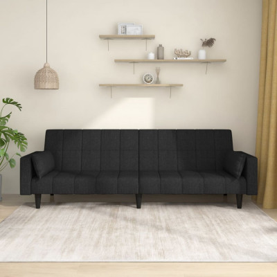 vidaXL Canapea extensibilă cu 2 locuri, 2 perne, negru, textil foto