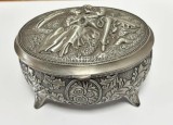 casetă de bijuterii vintage din metal argintat Meiji 1890