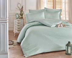 Set Lenjerie de pat double din Satin, Mare, Verde, 220x200 cm