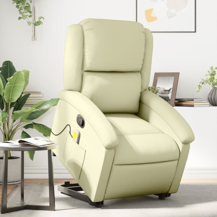 vidaXL Fotoliu rabatabil cu ridicare, crem, piele naturală 3204268