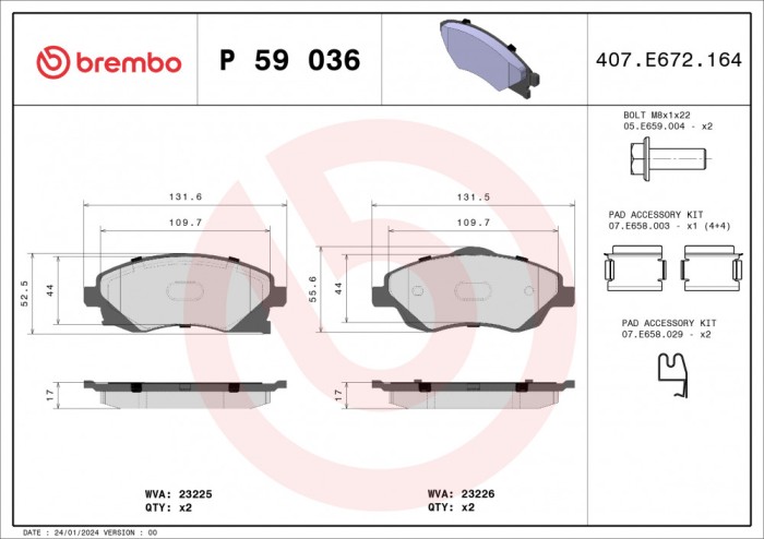 BREMBO P 59 036 PRIME LINE set placute frana,frana disc