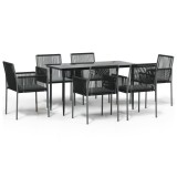 Set mobilier gradina cu perne, 7 piese, negru, poliratan &amp; otel